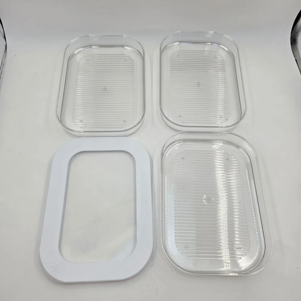 Clear Plastic 3 Tier Stackable Food Storage Container Set White Lid 9x6 Inch L4